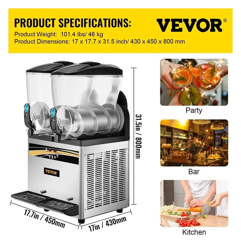 VEVOR Professional Slushie Machine – Heavy-Duty 3-Canister Commercial Slushy Maker
