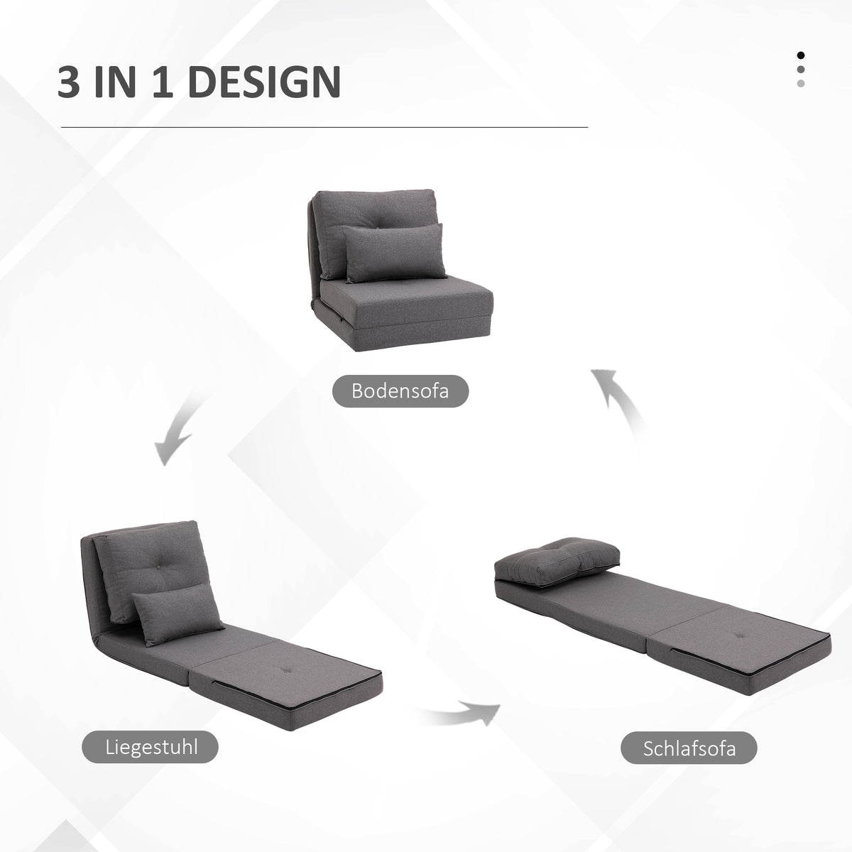 HOMCOM Bodensessel Klappmatratze Schlafmatte, 2-in-1-Design, abnehmbares Kissen, 60 x 80 x 56 cm, Dunkelgrau