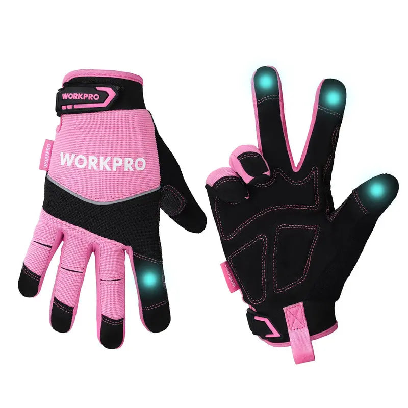 WORKPRO Touchscreen Safety Work Gloves – Terry-Lined, Non-Slip Pink Gloves (M/L)