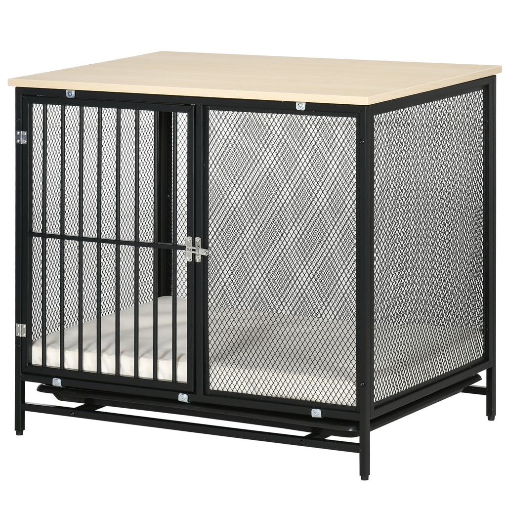 PawHut Hundekäfig, Hundebox, wasserabweisende Matte, herausnehmbare Bodenwanne, verriegelbar, Schwarz, 80 x 55 x 71 cm