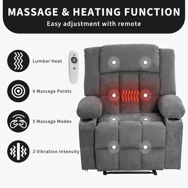 Power-Controlled Recliner with Built-in Heat and Massage Functions