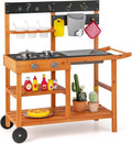 OLAKIDS Outdoor Mud Kitchen Playset – Rolling Wooden Kids' Cooking Station with Removable Sink, Accessories, and All-Terrain Wheels for Ages 3+