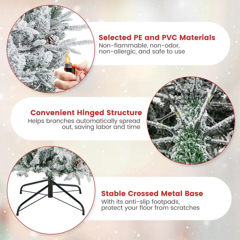 Pre-Lit Flocked Christmas Tree with Traditional Warm-White Incandescent Bulbs