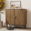 Walnut-Finished Freestanding Buffet Cabinet with Linear Groove Accent Design