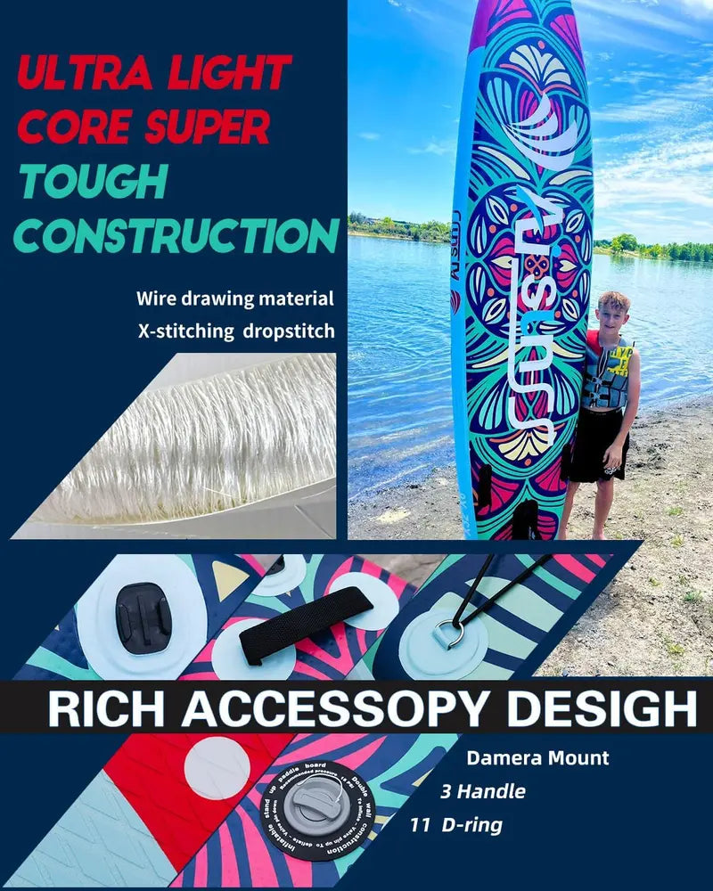 Wide Inflatable SUP Board Bundle – Comes with Carry Bag, Hand Pump, 10L Dry Bag & Height-Adjustable Paddle
