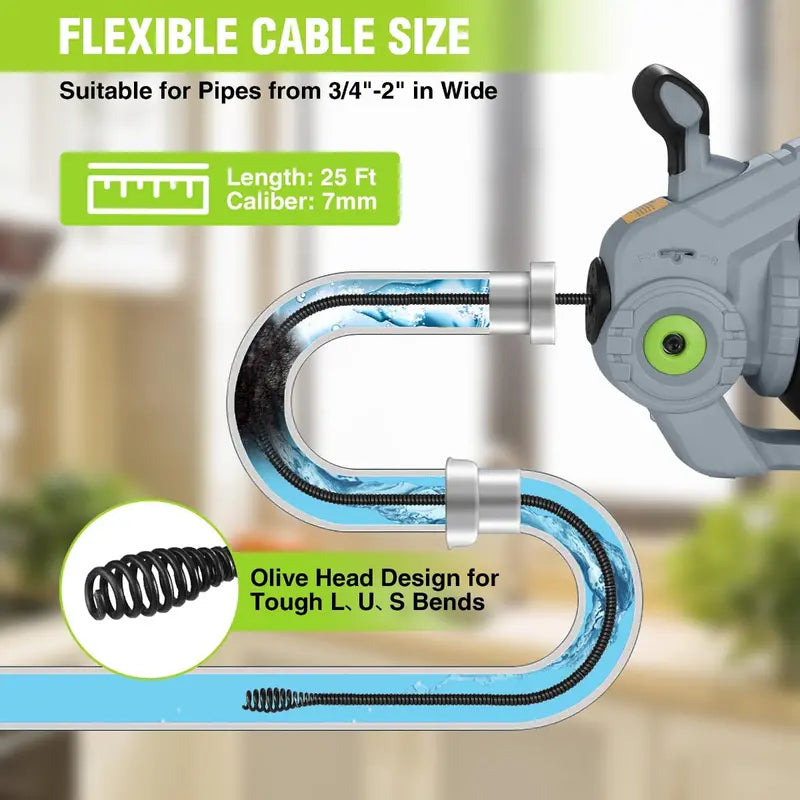 WORKPRO 20V Cordless Electric Drain Auger – 25-Foot Plumbing Snake with 2.0Ah Battery & Charger
