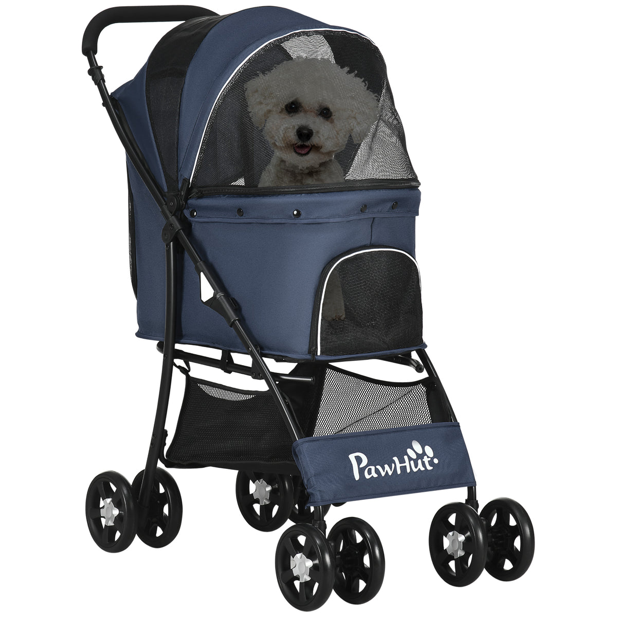 PawHut Hundewagen Hundebuggy bis 10 kg Klappbar Bodenkorb Kissen Seitentasche 81 cm x 48 cm x 99 cm Grau