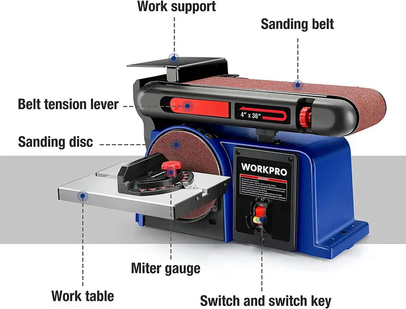 WORKPRO 4″ x 36″ Belt & 6″ Disc Sander Combo – Cast Iron Base with 6 Sanding Belts for Woodworking