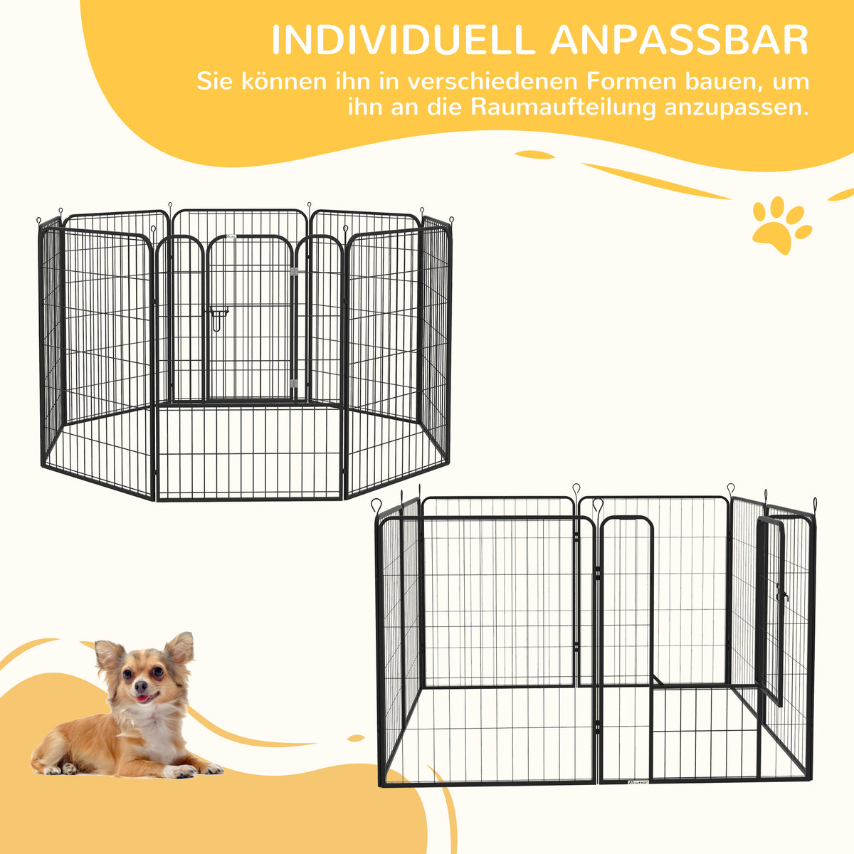PawHut Welpenauslauf Freigehege Laufstall für Haustier Laufgitter Laufstall Hundegehege individuell gestaltbare Form mit Tür Metall 80 x 100 cm  Schwarz