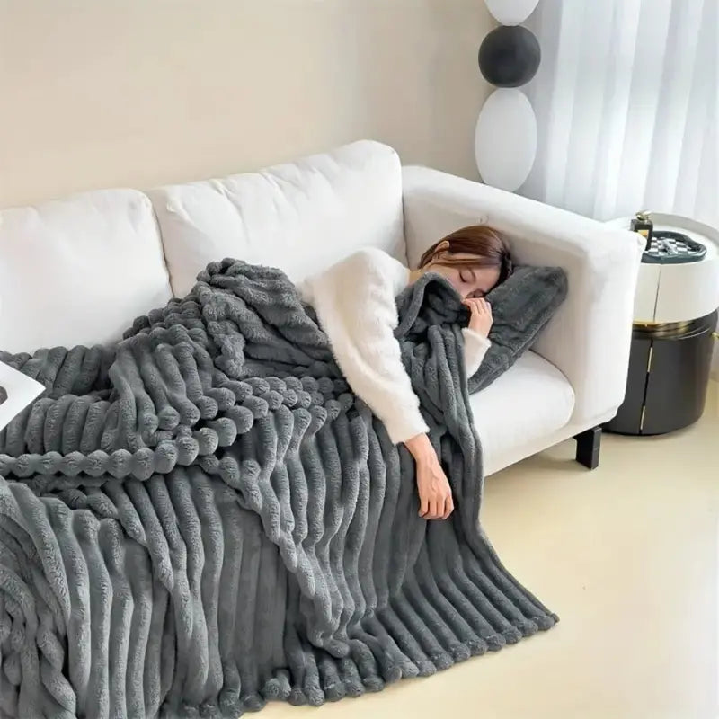 Soft Striped Fluffy Throw Blanket for Couch or Bed