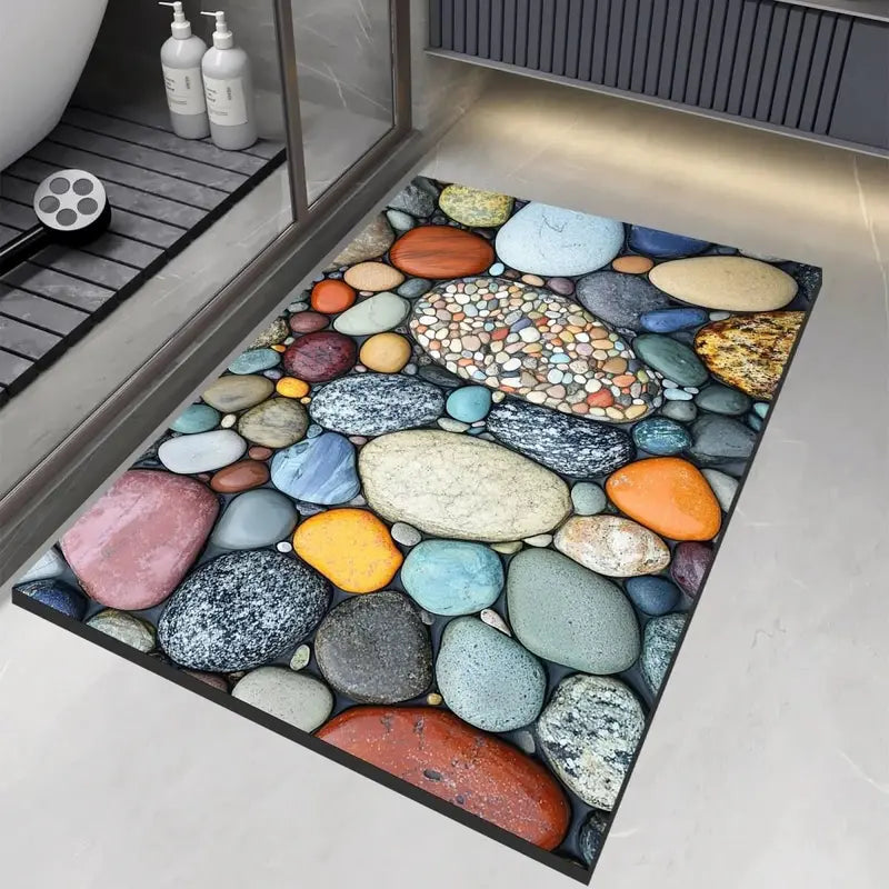 Quick-Drying Stone-Textured Bath Mat with Anti-Slip Base