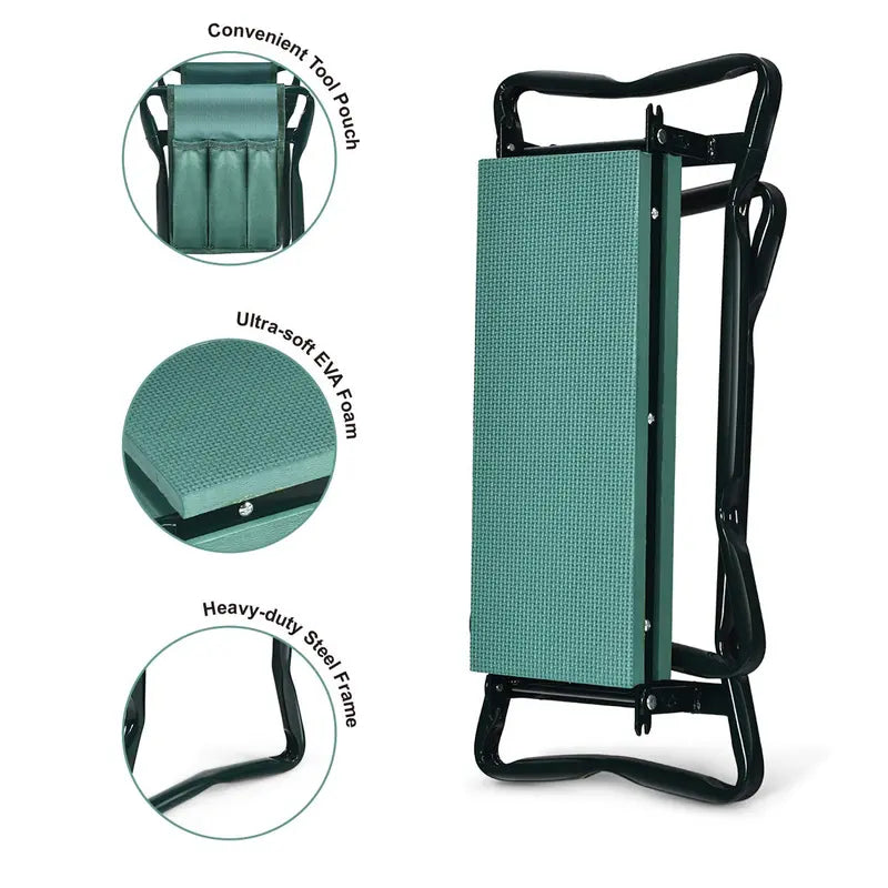 Portable Garden Kneeler & Seat – Foldable Stool with EVA Foam Cushion and Dual Tool Pouches