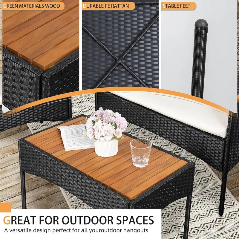 Shintenchi Wicker Patio Conversation Set — 4-Piece Outdoor Furniture Ensemble with All-Weather Cushions