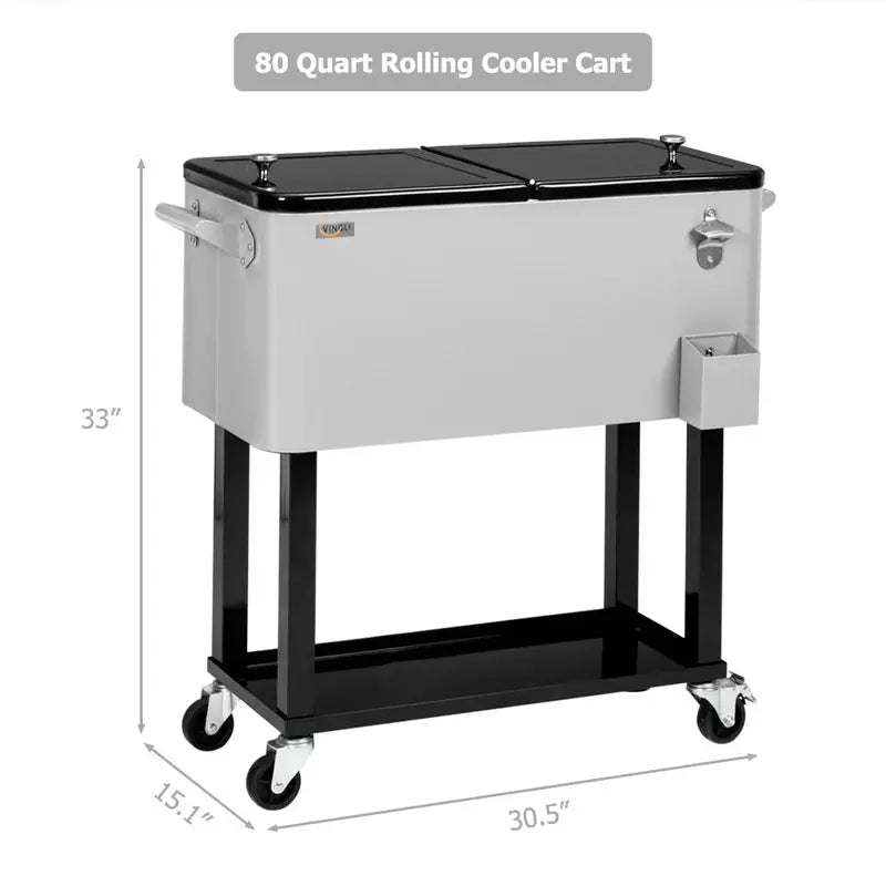 VINGLI 80-Quart Portable Rolling Ice Chest – Insulated Cooler with Internal Shelf and Locking Wheels