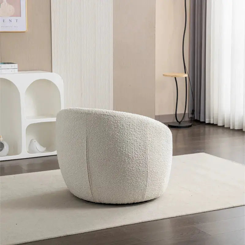 Modern Swivel Barrel Chair with 360° Rotation and Textured Bouclé Upholstery