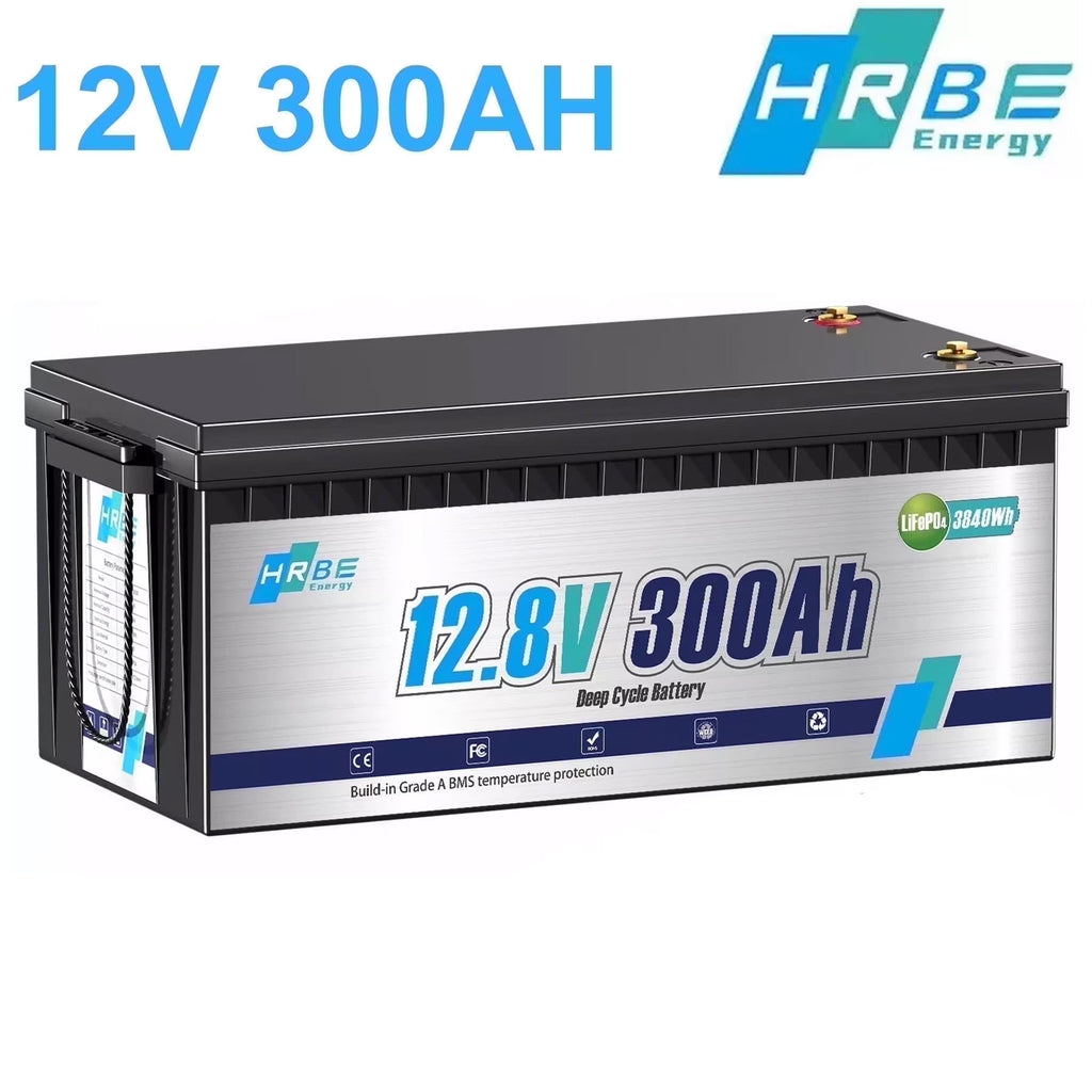12V 300ah LiFePO4 Lithium Battery, RV Batteries for Marine, Solar, Trolling Motor, Golf Carts, Motorhome, Camper, Home Energy Storage, Built in 200A BMS, HRBEENERGY 15000+Deep Cycles