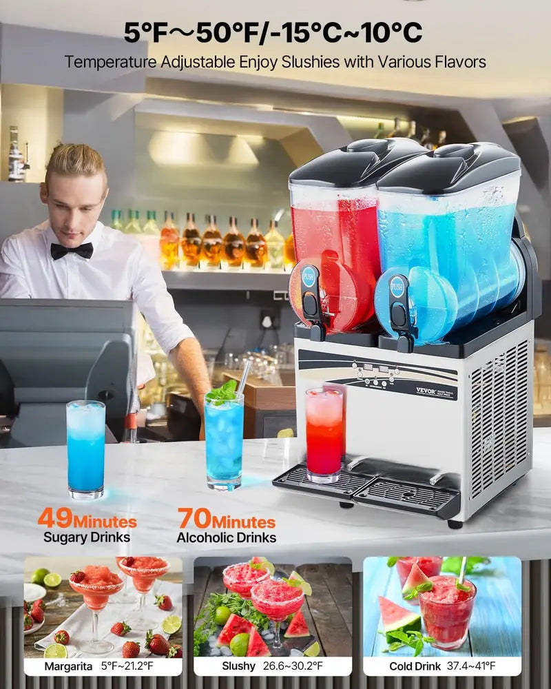 VEVOR Commercial Slushy Machine – 30L Dual-Tank Margarita & Frozen Drink Maker (120 Servings), Stainless Steel for Bars, Cafés, and Parties