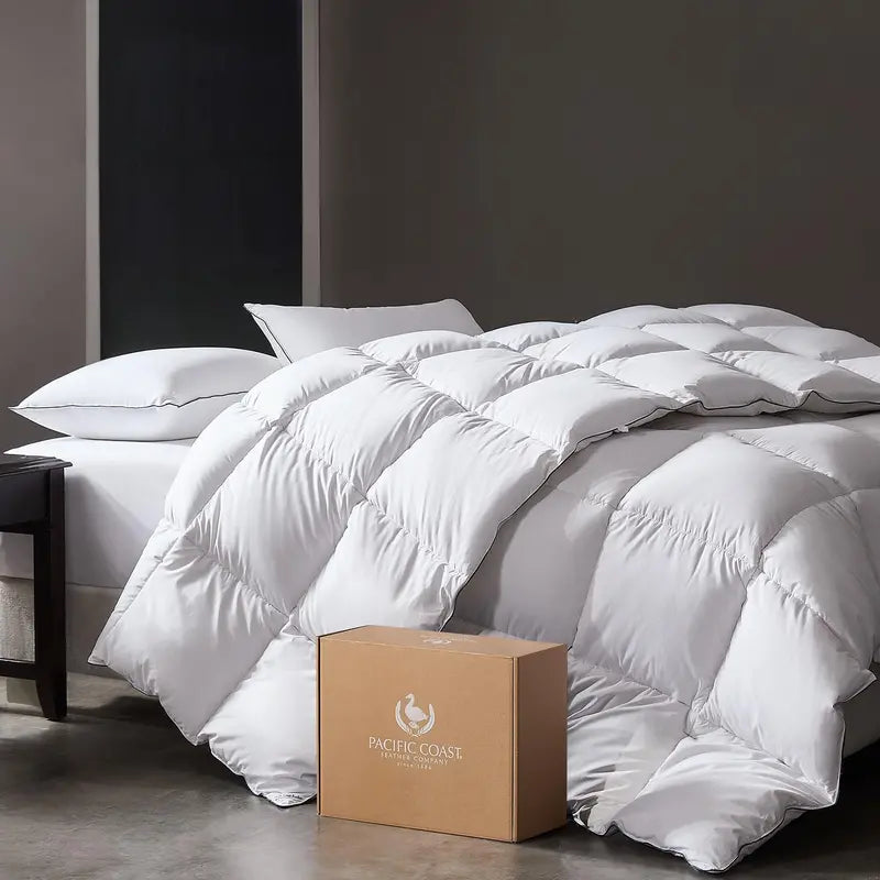 Pacific Coast Goose Feather Down Comforter – Queen Size | 100% Cotton Hypoallergenic Duvet Insert with 8 Corner & Center Loops, All-Season Luxury Hotel-Grade Softness