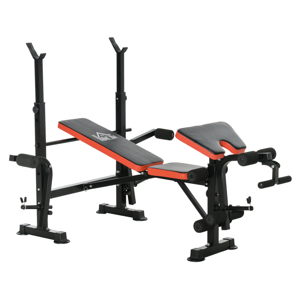 HOMCOM Hantelbank ohne Gewichte, verstellbare Fitnessbank für zahlreiche Übungen,  Workout-Station, Stahl, Kunststoff, Schwarz+Rot