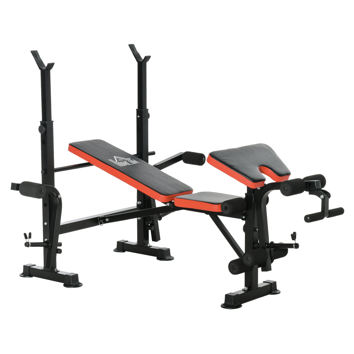 HOMCOM Hantelbank ohne Gewichte, verstellbare Fitnessbank für zahlreiche Übungen,  Workout-Station, Stahl, Kunststoff, Schwarz+Rot