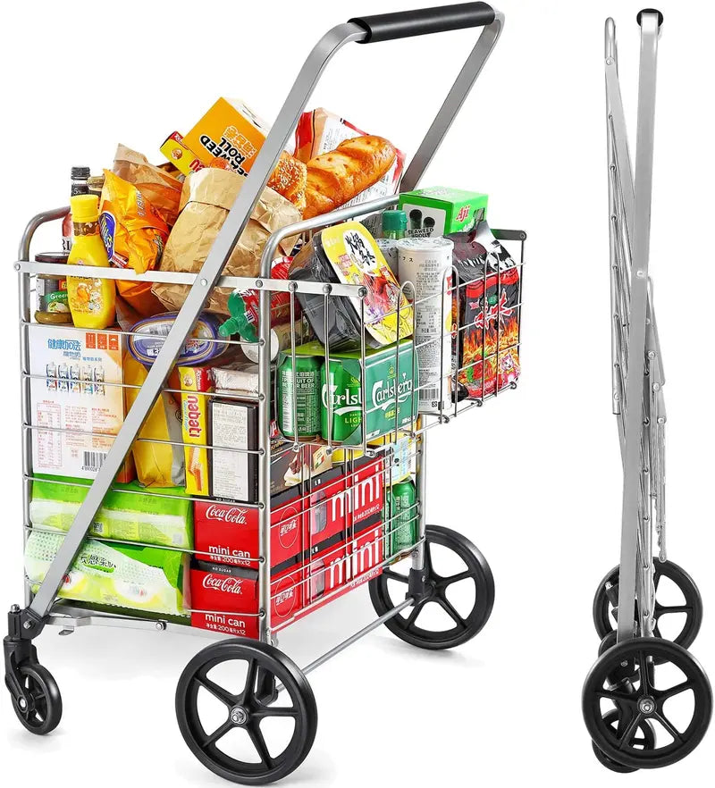 Wellmax Heavy-Duty Rolling Metal Grocery Shopping Cart