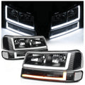 Set of 4 LED Running Light Bars (L+R) with Black Headlights & Bumper Signals – Direct-Fit Upgrade for 2003–2023 Chevrolet Express Vans
