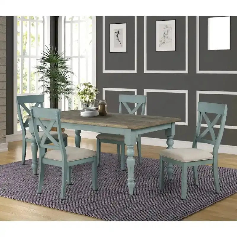 Roundhill Prato 5-Piece Dining Set – Crossback Chairs & Wooden Table