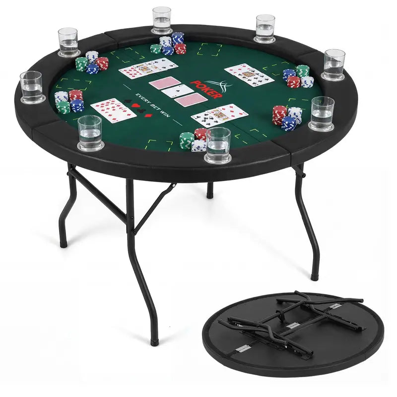 Round 48-Inch Texas Hold'em Casino Table for Leisure Play – 8-Player Setup, Metal Frame