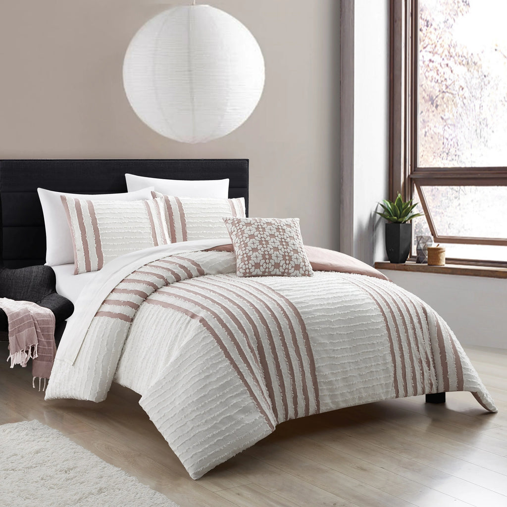 Serena 4 Piece Cotton Comforter Set Clip Jacquard Striped