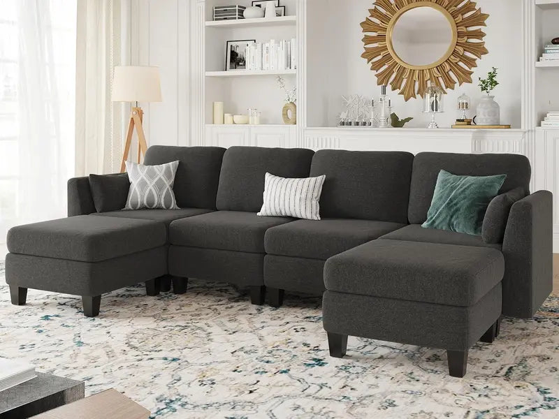 Modular U-Shaped Sectional Sofa – High-Density Memory Foam Seating, Convertible Layout