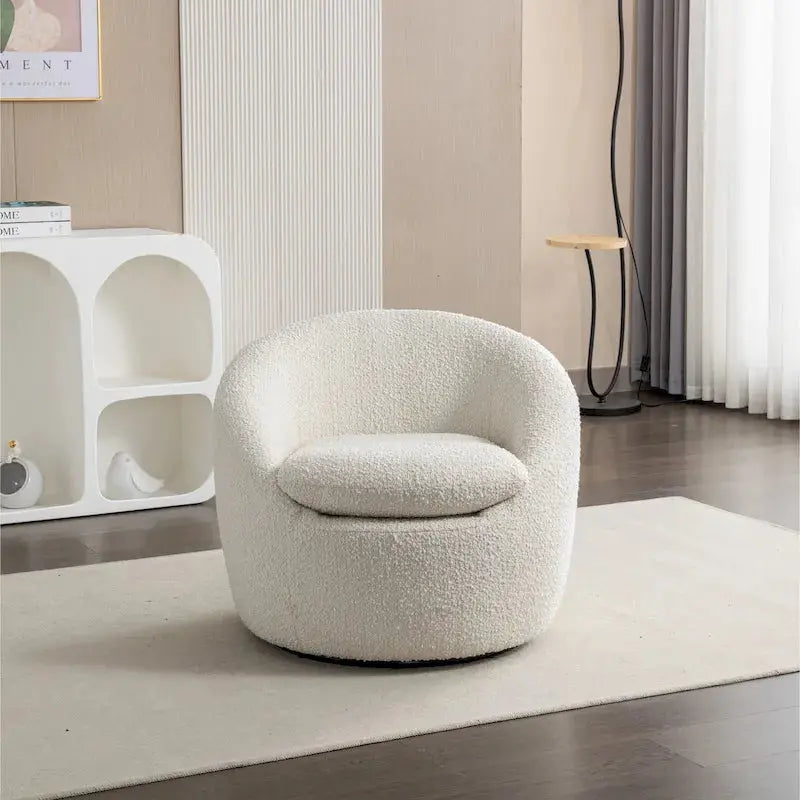 Modern Swivel Barrel Chair with 360° Rotation and Textured Bouclé Upholstery