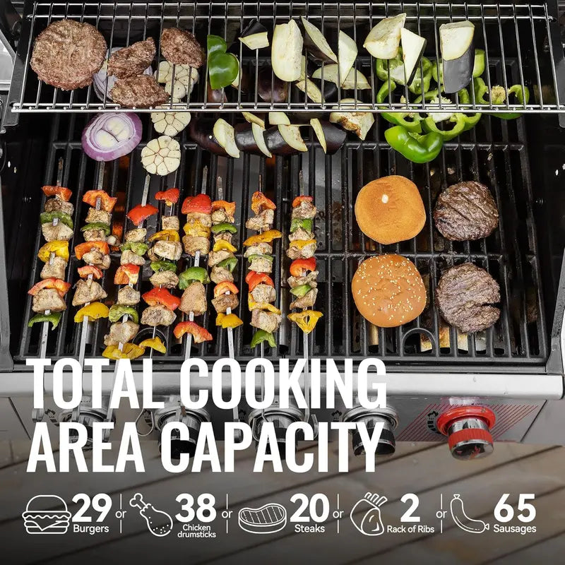Royal Gourmet GA5401T 5-Burner Propane Grill with Sear and Side Burners – 64,000 BTU Stainless Steel BBQ Featuring 632 Sq. In. Cooking Surface