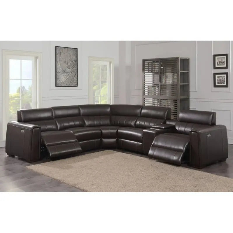 Power Reclining Leather Sectional Sofa – 4-Seat with USB/Outlets