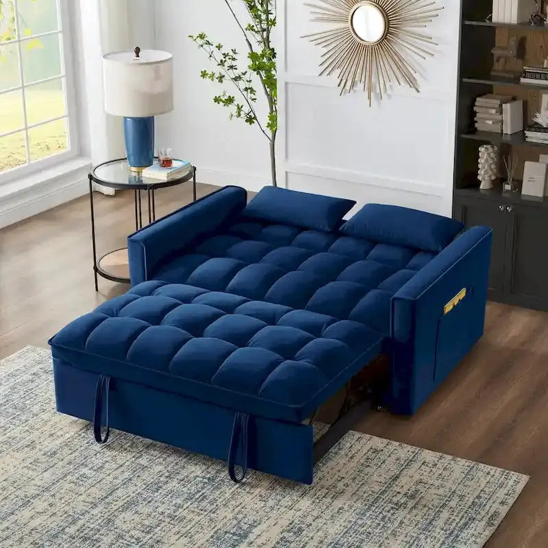 Versatile Tufted Loveseat Sofa Bed: Pull-Out Sleeper with Adjustable Backrest & Built-In Storage Pockets