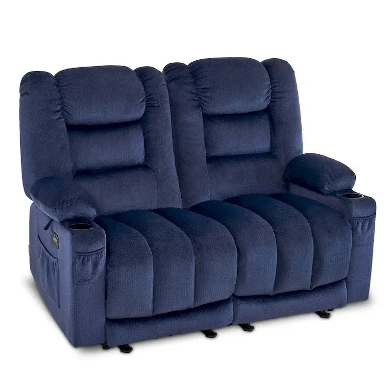 MCombo Heated & Massaging Power Reclining Loveseat – Fabric PR648 Dual-Function Sofa