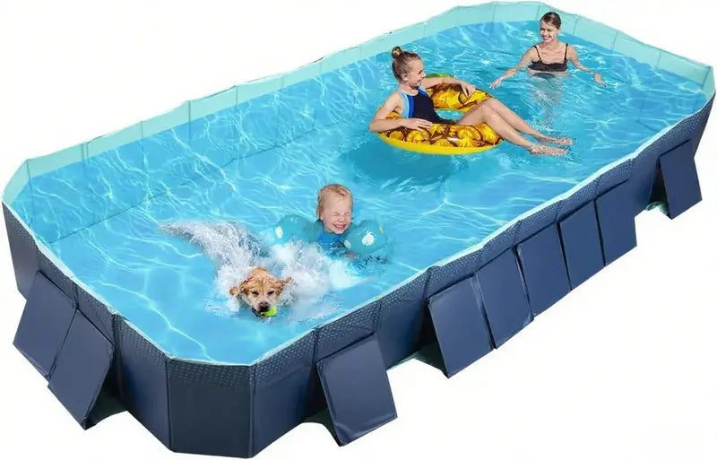 Rigid Foldable Outdoor Pool – Non-Inflatable Hard-Shell Backyard or Pet Pool (158″ x 76″ x 20″)
