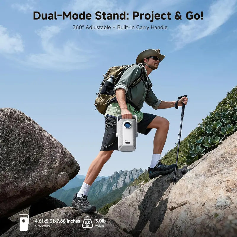 Short-Throw 4K Outdoor Projector: 1200 ANSI Lumens, Built-in Streaming Apps, WiFi & Bluetooth Enabled