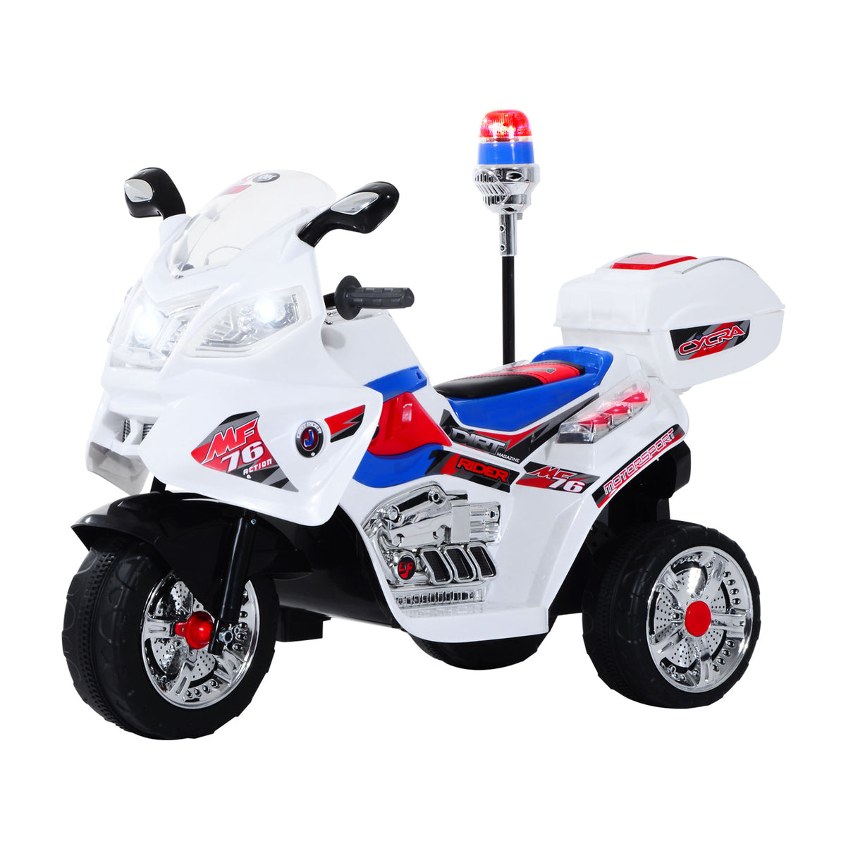HOMCOM Elektro-Motorrad für Kinder von 3-5 Jahren Elektrisches Spielzeug-Motorrad 3 Räder mit Musik, Geschwindigkeit 3 km/h, Lichter 112×51×72,5 cm
