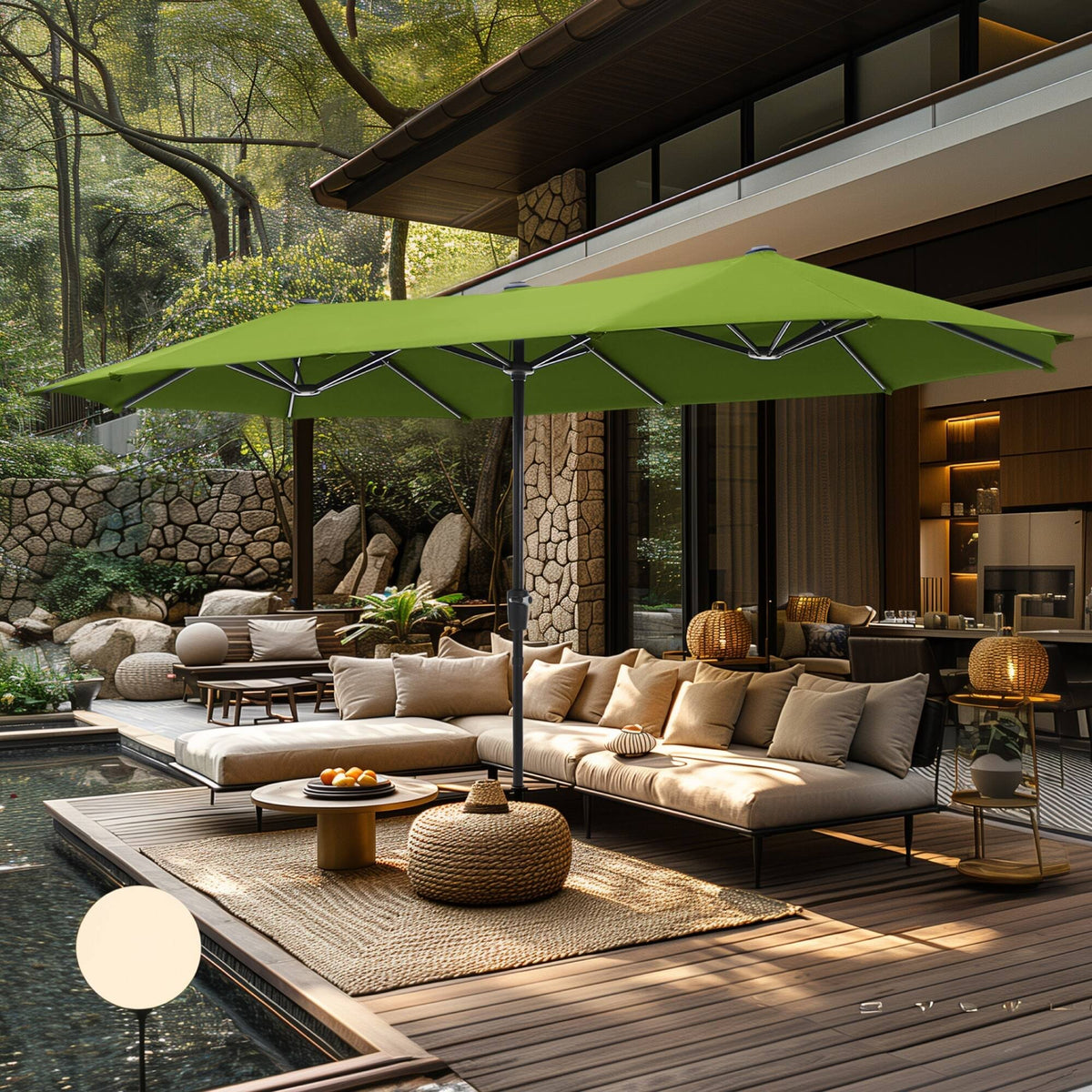 13FT Double -sided Patio Umbrella Extra Large with Crank - Yellow Green