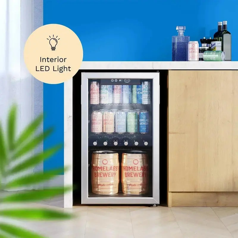 hOmeLabs Glass-Door Beverage Cooler – Compact Mini Fridge for Wine, Beer, or Soft Drinks