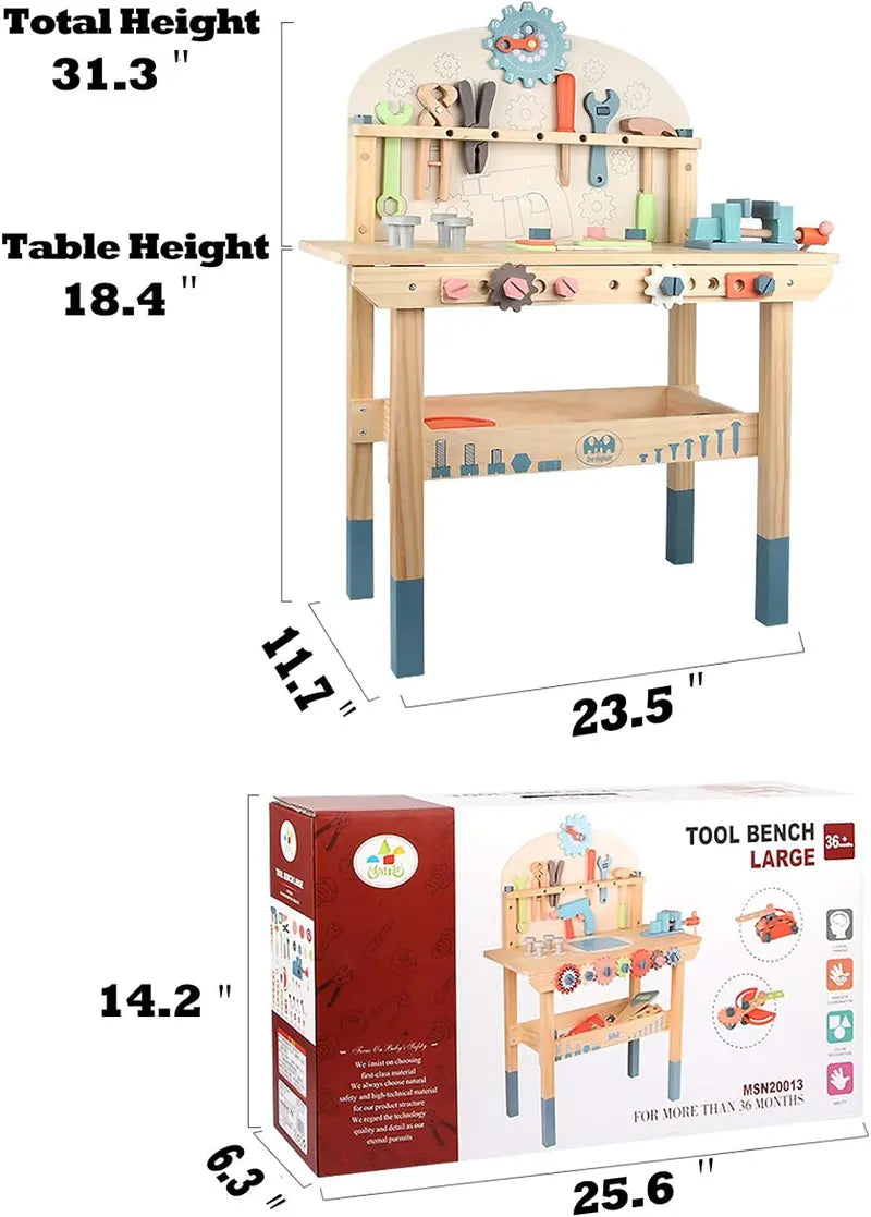 Wooden Kids' Tool Workbench – Hands-On Construction Play Table with Integrated Tool Set
