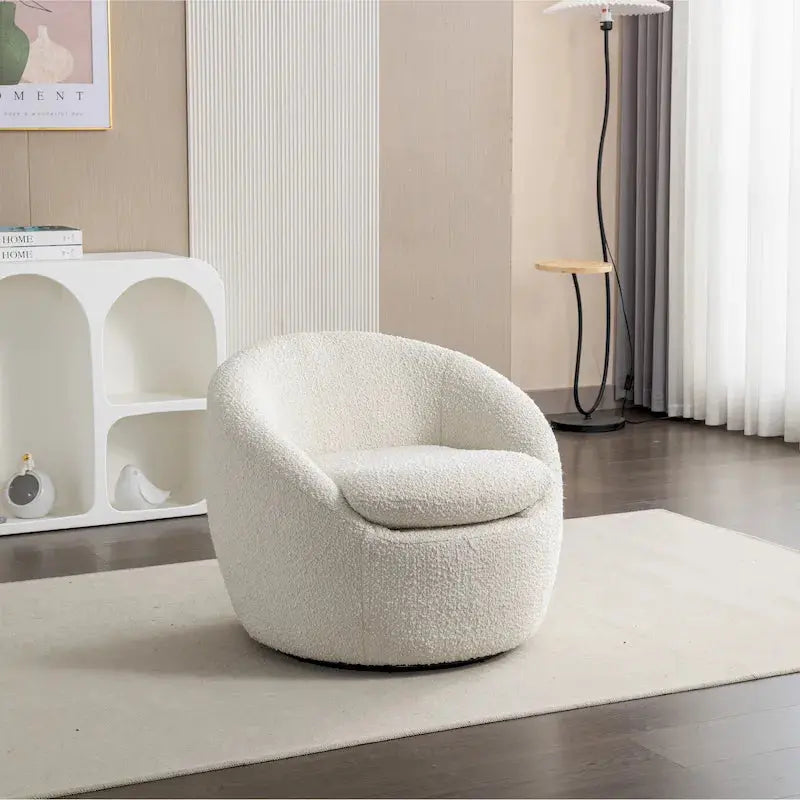 Modern Swivel Barrel Chair with 360° Rotation and Textured Bouclé Upholstery