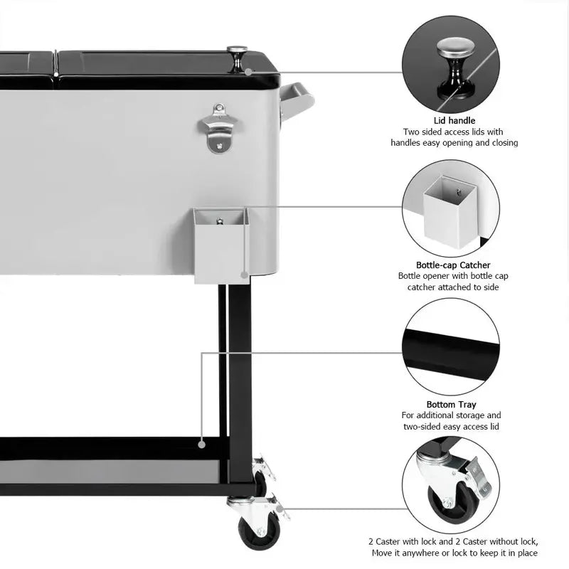 VINGLI 80-Quart Portable Rolling Ice Chest – Insulated Cooler with Internal Shelf and Locking Wheels