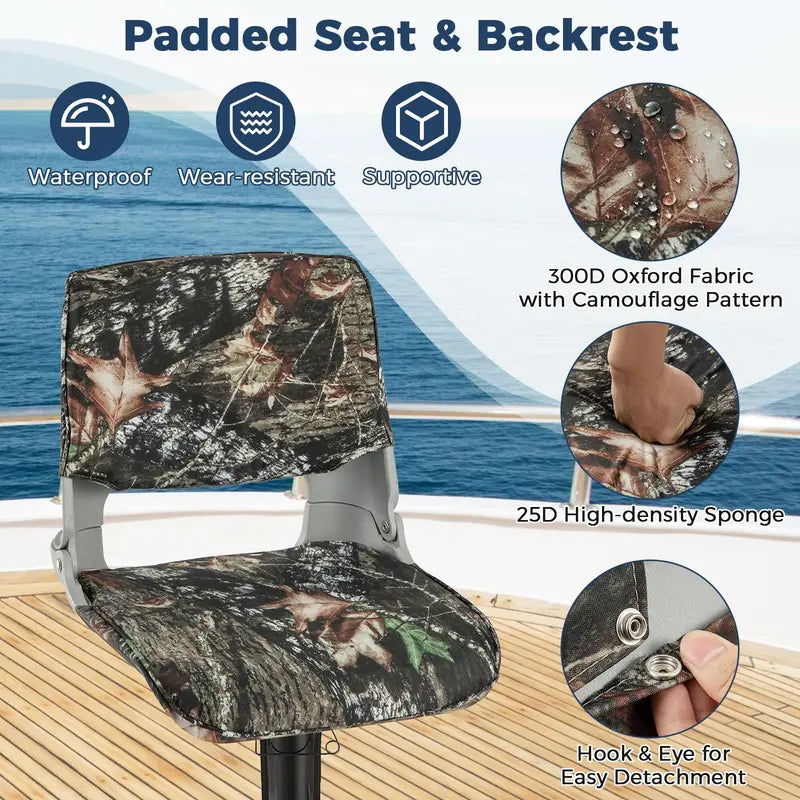Versatile Folding Boat Seat – Low or High Back Design with Stainless Hardware & Cushioned Support