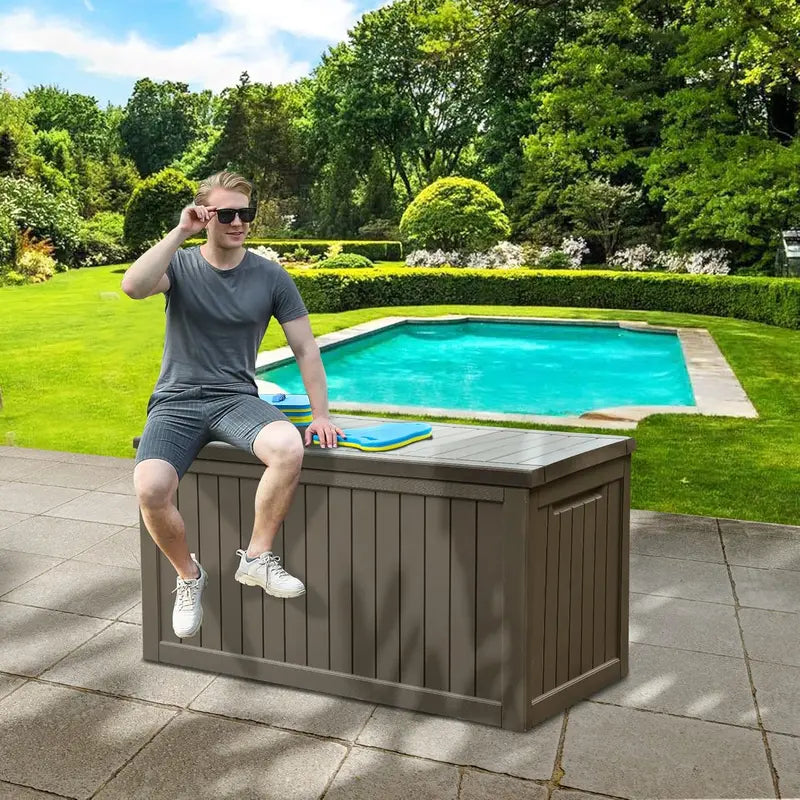YITAHOME XXL 230 Gallon Lockable Outdoor Storage Deck Box, Resin, Grayish-White, for Patio Furniture & Garden Tools