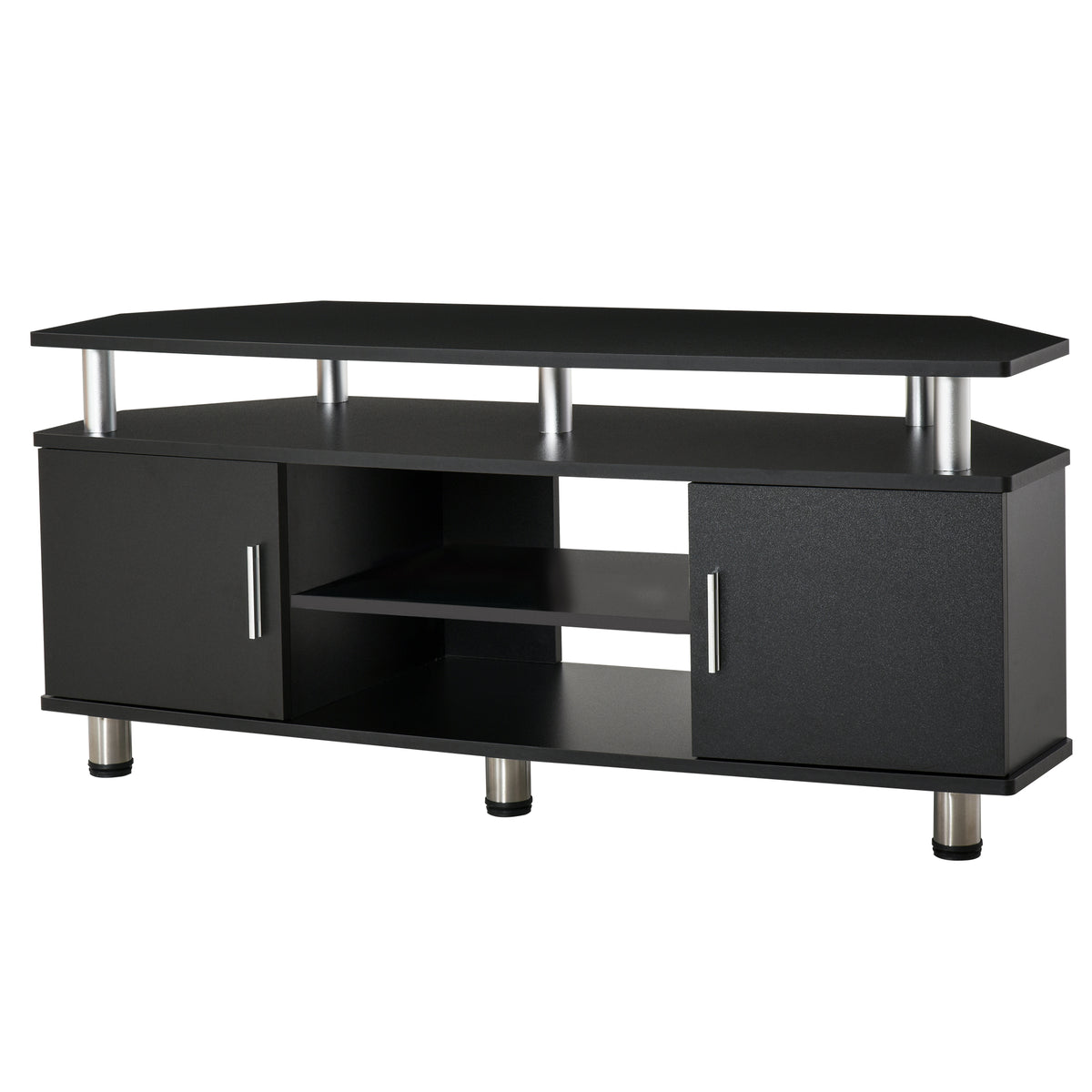 HOMCOM TV-Bank im zeitgenössischen Design mit Multi-Aufbewahrung: 2 Türen Zentrale Nische Regal Große Plattform 120L x 40B x 52H cm Schwarz Chrom