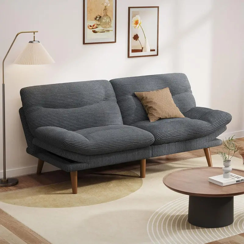 Pipishell Corduroy Futon Sofa – 66-Inch Adjustable Recliner for Small Rooms, Offices, or Play Areas