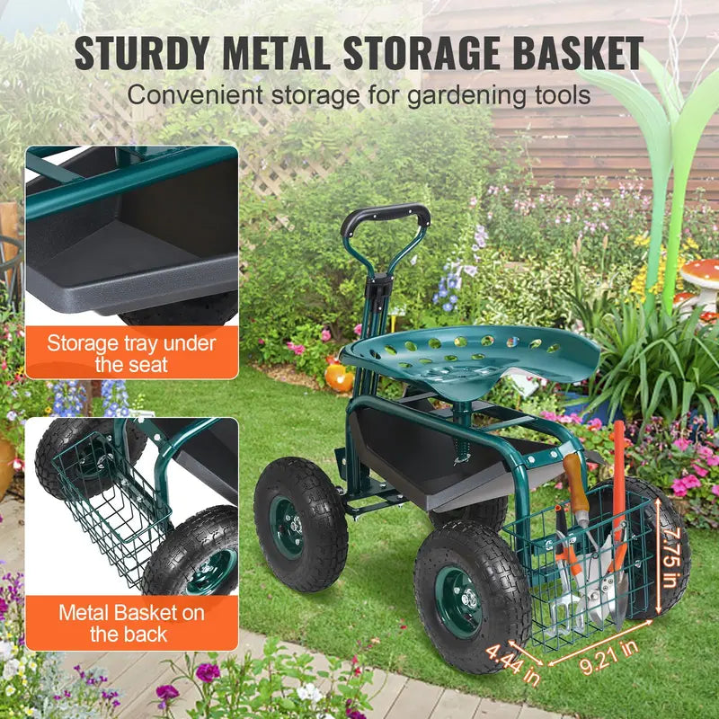 VEVOR Rolling Garden Cart with Seat – Multi-Function Workbench on Wheels for Yard Tasks