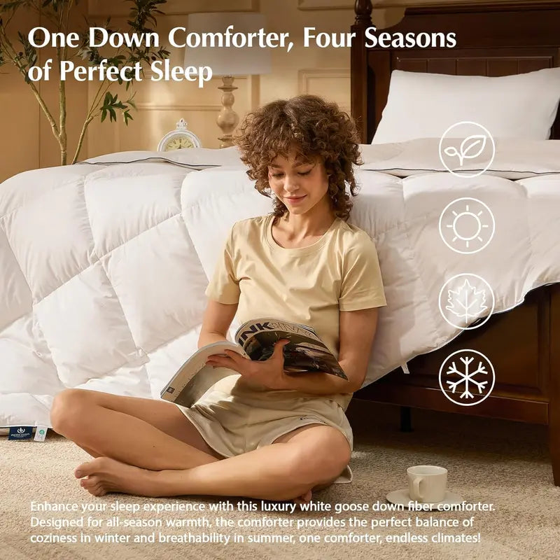 Pacific Coast Goose Feather Down Comforter – Queen Size | 100% Cotton Hypoallergenic Duvet Insert with 8 Corner & Center Loops, All-Season Luxury Hotel-Grade Softness