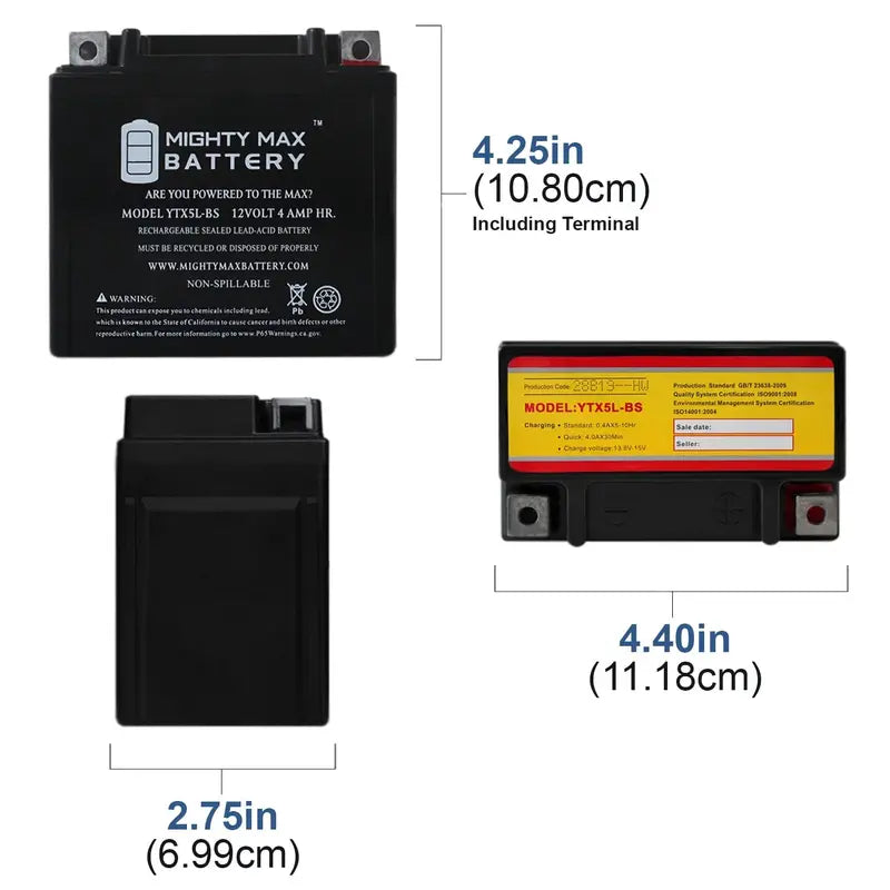 YTX5L-BS Battery Replaces Aprilia SR H2O Di-Tech 50 00-04 – 4 Pack